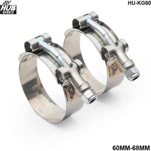 2PCS 2.25" INCH (60MM-68MM) SILICONE TURBO HOSE COUPLER T BOLT SUPER CLAMP KIT HU-KG60
