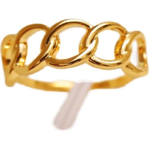 Pure 24K Yellow Gold Ring 3D Hard Gold Link Chain Ring For Women Fashion Ring