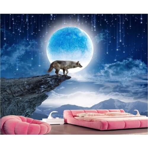 Custom photo 3d wallpaper Full Moon Night Mountain Moon Wolf TV Background improvement 3d wall murals wallpaper for walls 3 d