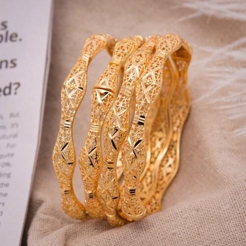 4Pcs/lot Women Bangle Vintage Style Africa Bangles for Women Gold Color Bracelet Girl,Ethiopian Jewelry Arab Middle East Gift
