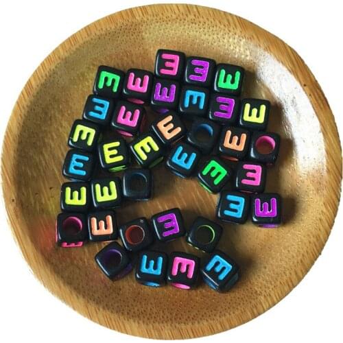 New Arrival Neon Colors Single Letter E Printing Acrylic Alphabet 1900PCS/Lot 7*7MM Plastic Big Hole Spacer Bracelet Beads