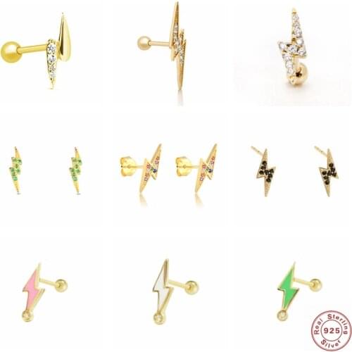 CANNER pendientes plata 925 Pave Zircon Lightning Mini Piercing Earring For Women Girlfriend Stud Earrings Jewelry Accessories
