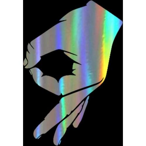Car Sticker 10.9*16CM Interesting OK Circle Hand Stickers on Auto Funny Car Decal Reflective Laser Vinyl Decals 3D Car Styling