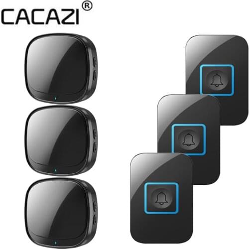 CACAZI USB Wireless Waterproof Doorbell Smart Home Door Bell Chime Kit LED Flashing Security Alarm Welcome Melodies 60 ringtones