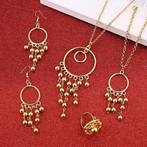 Beads Necklace Earrings Bracelet Jewelry Set Ball Gold Color Africa Arab Middle East Ethiopian Set