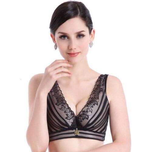 New Women Bras Fashion Casual Sexy V-neck Solid Color Chest Pad Lace Sling Nylon Breathable Elasticity Comfortable Women Bras