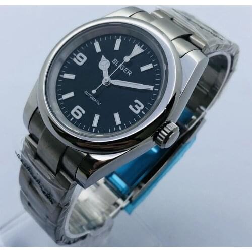 Bliger 39mm Mens Top Luxury Mechanical Watch Sapphire Crystal Black Dial Luminous NH35 Movement Waterproof Automatic Watch