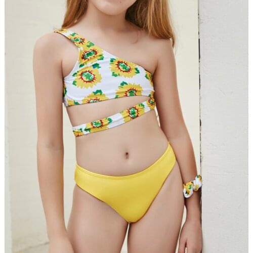 2T-14T Children Bikini Set Swimsuit Sunflowers Printed Kids Bodysuits Summer Beach Swimwear Cute Bathing Suit For Teen Gilrs