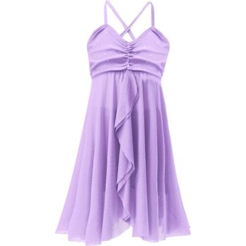 Kids Girls Lyrical Dance Dress Sleeveless Criss-cross Back Sequins Dress With Short Leggings Stage Ballet Dancewear Set