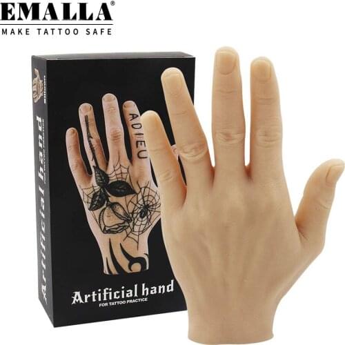 EMALLA 1PCS Tattoo Practice Hand Left & Right Tattoo Practice Skin Premium Silicone Fake Tattoo Hand Tattoo Supplies Accessories