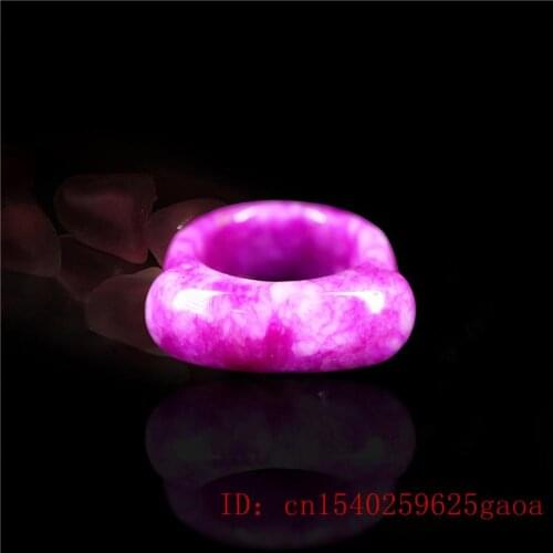 Purple Jade Stone Ring Amulet Natural Fashion Jewelry Gifts Jadeite Charm Carved Chinese Crafts