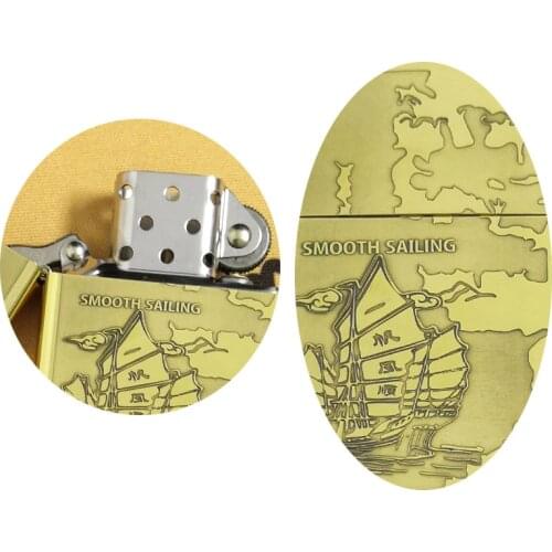 Smooth sailing kerosene lighter pure copper five-sided carved clamshell grinding wheel genuine