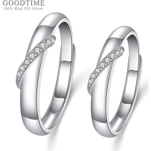 Fashion Couple Ring Lovers Rings Pure 925 Sterling Silver Jewelry Zircon Wedding Anniversary Rings For Valentines Day Gift