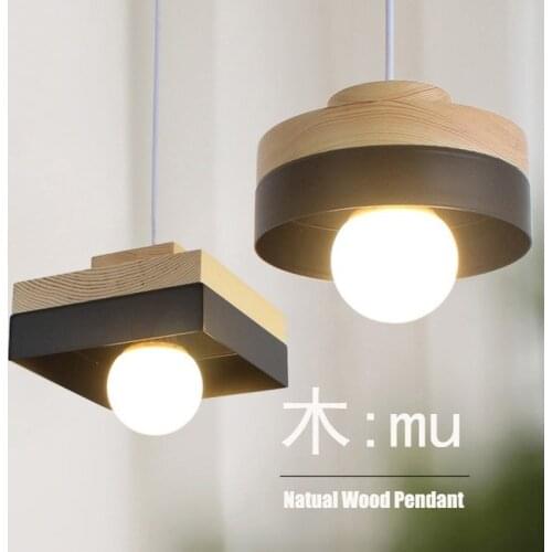 Round Led Pendant Light Fixture Modern Square Wooden Metal Iron Hanging Lamp Suspension Luminaire Cafe Bar Restaurant Pen