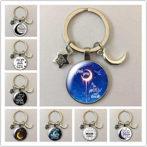 Moon "I love you to and fro to the moon" love glass cabochon keychain car keychain keychain keychain pendant gift keychain