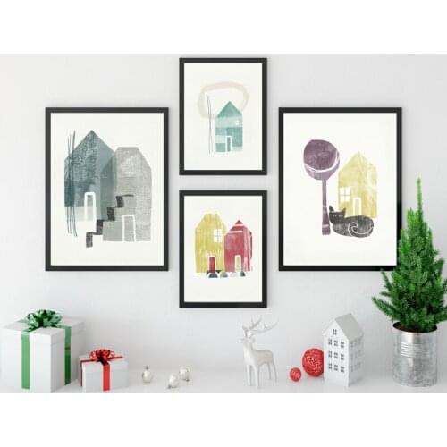 Nordic Abstract House Cat Wall Art Canvas Painting Modern Minimalist Posters and Prints Wall Pictures for Living room Home Decor