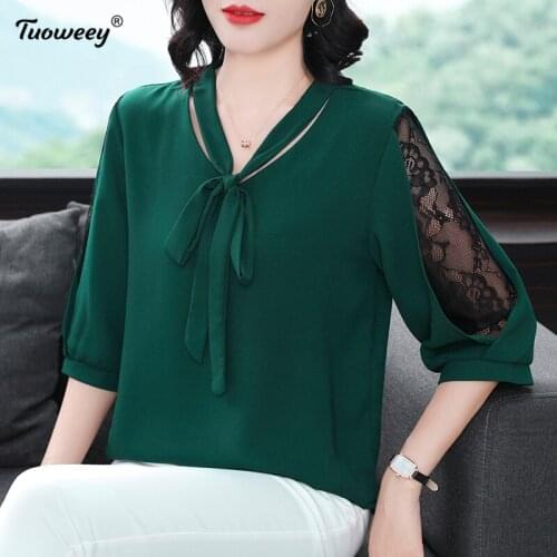New Chiffon Women Blouse Shirts Fashion 2021 half Sleeve Plus Size Feminine Tops ruffle neck Womens Clothing Blouse Blusas