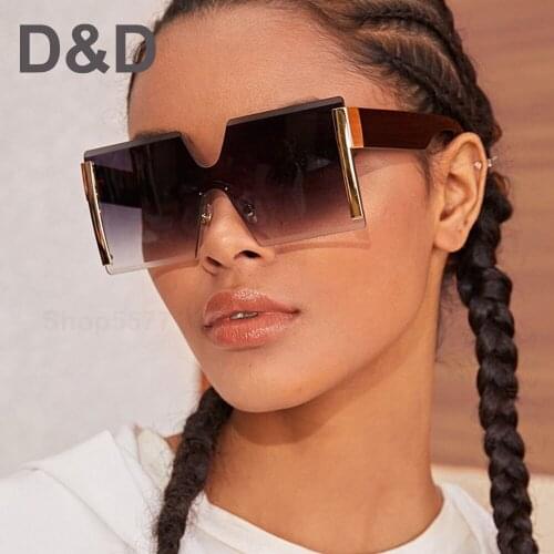 2020 New Big Frame Oversize Sunglasses Women Brand Designer Rimless Square Shades Vintage Fashion Gradient Clear Sun Glasses
