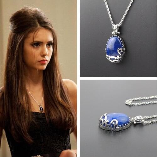 925 Sterling Silver The Vampire Diaries Katherine Pierce Daylight Necklace Nature Lapis With Retro Box