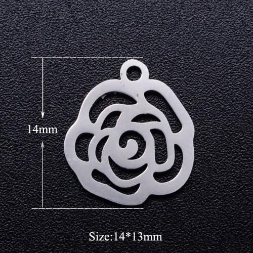 5pcs/lot Rose Flower Stainless Steel DIY Charms Wholesale Jewelry Making Charm Never Rust Never Tarnish High Polished