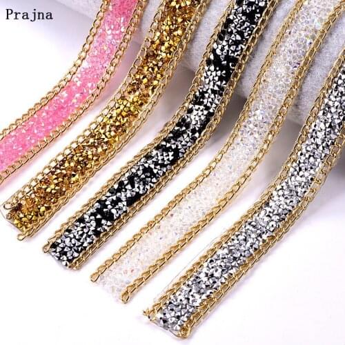 Prajna 8 Color 1Yard 2cm Rhinestone Chain Hot Fix Motif Rhinestones Crystal For Wedding Dress Shoes Rhinestones Applique DIY