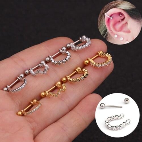 1Pc Stainless Steel Barbell With Cz Hoop Cartilage Earrings Fashion Gold Silver Color Helix Daith Rook Lobe Ear Piercing Jewelry