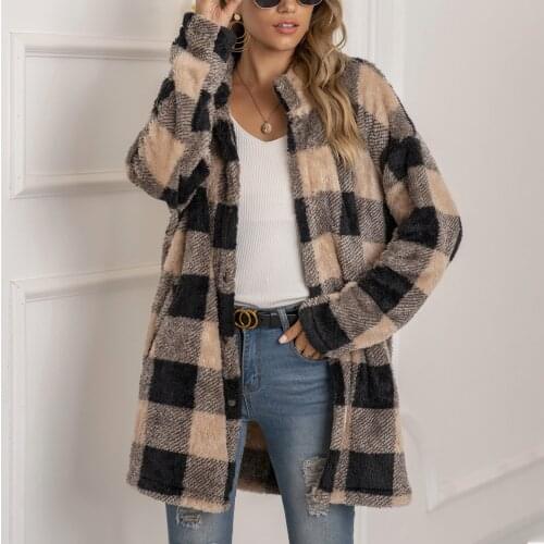 Wool Coat Plaid Long Jacket Woman Overcoat Fashion Long Sleeve Coats Women Autumn Winter Casual Coat Female Streetwear #T1G