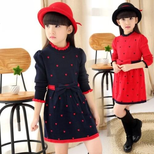 High quality 2020 New Autunm Girls Slim wool knit dress girls round neck hedging sweater Kids long sleeve Princess wool dress