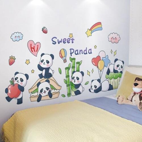 [SHIJUEHEZI] Pandas Animals Wall Stickers DIY Cartoon Bamboo Balloons Wall Decal for Kids Room Baby Bedroom Home Decoration