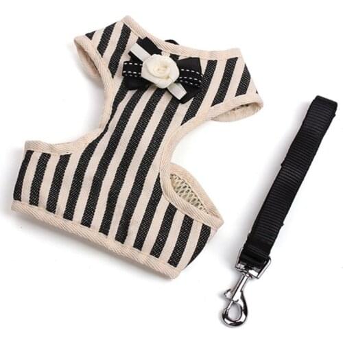 Striped Puppy Cat Harness Leash Set Small Dog Bowknot Harness With Leash Soft Breathable Mesh Pet Vest For Puppy Kitten