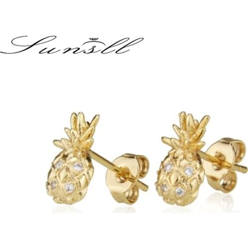 SUNSLL New gold earring copper white cubic zircon pineapple earrings for girls fashion party jewely stud earring fine gifts