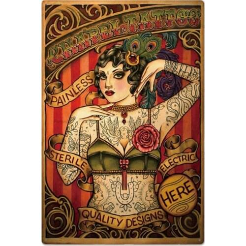 Tattoo Tin Sign Retro Tattoo Studio Shop Wall Decoration Sexy Lady Metal Sign People Cave Sign Tin Plate Poster Plaque 20x30cm 1