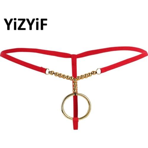 Gay Underwear Mens Sexy Lingerie G-string Bikini Thongs String O-rings Underwear Beads Wetlook Men Sissy Crotchless Male Panties