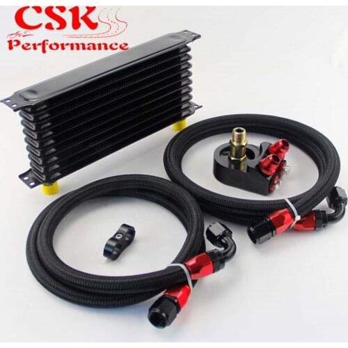 UNIVERSAL 10 ROW AN-10AN UNIVERSAL ENGINE TRANSMISSION OIL COOLER KIT TRUST TYPE + BLACK HOSE END KIT