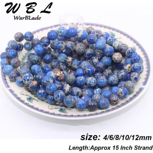 WarBLade Round Blue Loose Stone Beads Natural Stone Beads 4mm 6mm 8mm 10MM For DIY Necklace Bracelet Jewelry Making