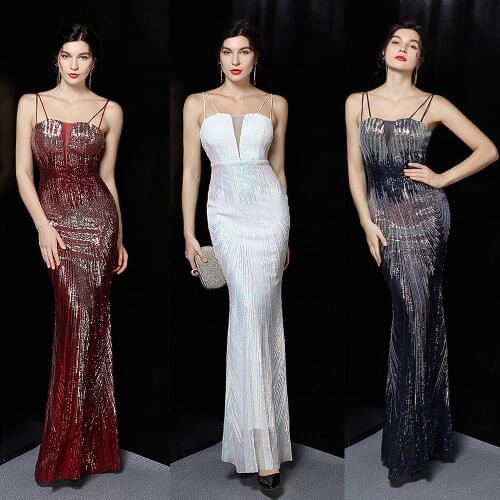 XUCTHHC Slash Neck Sleeveless Shinning Sequin Sexy Mermaid Cocktail Dress Women Formal Full Length Stretch Slim Party Prom Gowns