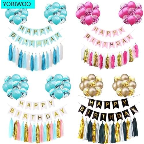 YORIWOO Happy Birthday Banner Latex Balloon Confetti Adult 1st Birthday Party Decorations Kid Oh Baby Shower Boy Girl Babyshower