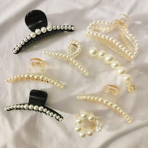 High Quality Korean Girl Headwear Simple Big Pearl Hair Claws for Women Fashion Hair Accessories Ponytail Holder Hair Clips