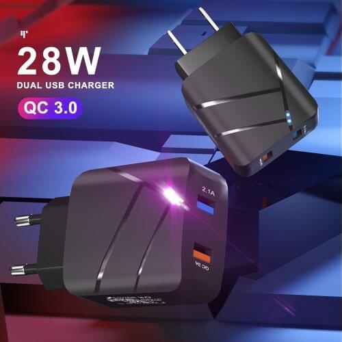 USB Charger Quick Charge 3.0 2 Port QC4.0 Fast Charging For iPhone Samsung Xiaomi Huawei Tablet Smart Phone LED Lighting Adapter