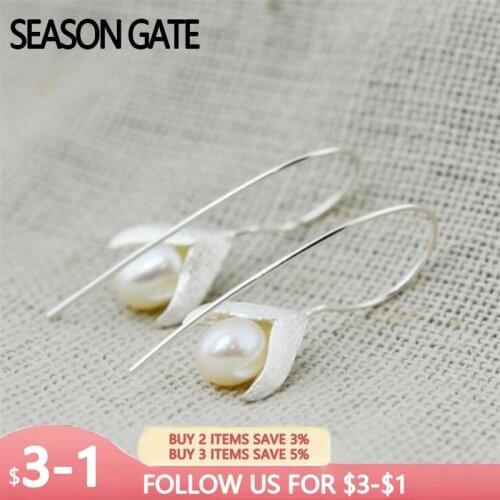 Season Gate 925 Sterling Silver Temperamental Pearl Flowers Fashion Earrings for Women Girls Jewelry Gift SE026