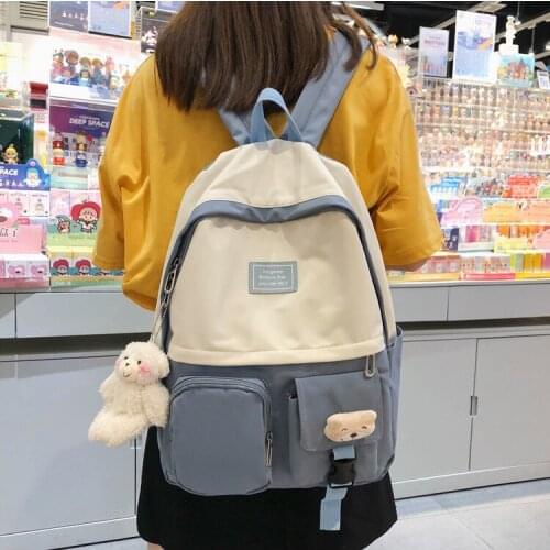 Patchwork Backpack Women 2020 Brand New Fashion College Style Female Students School Bags Cartoon Backpacks for Teenage Girls