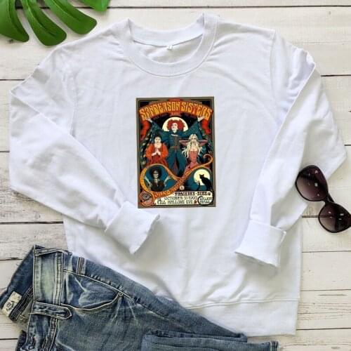 Halloween Witches Card Colored Print Sweatshirt Trendy Women Graphic Witchy Pullover Autumn Long Sleeve Holiday Party Sweatshirt