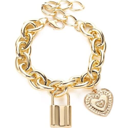 1@# 1piece Style For Women Jewelry Gifts Chain Necklace Shine Personality Punk Lock Heart Square Metal Chain Simple Necklace