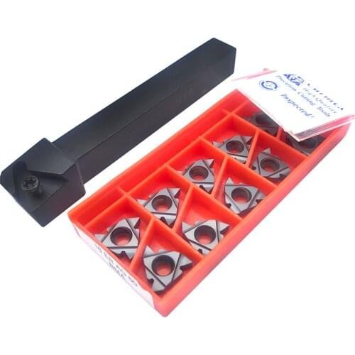 10pcs 16ER AG60 Carbide Inserts Thread Blades + 1pc SER1212H16 CNC Lathe Turning Tool Holder Thread Turning Tools With T8 Wrench