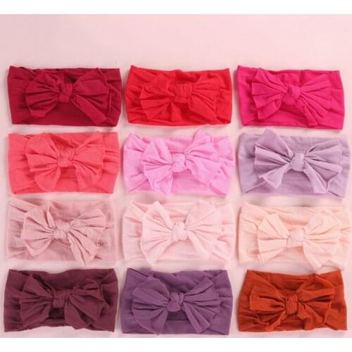 12pcs/lot Newborn Baby Girls Wide Nylon Headbands Super Soft Elastic Cotton Nylon Headbands For Girls Kids Knot Bow Turban Head