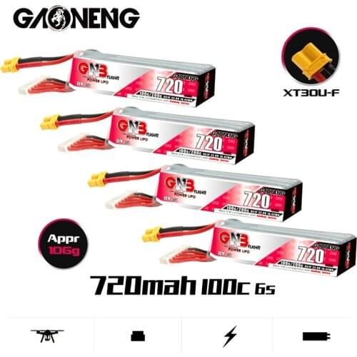 2/4Pcs GAONENG GNB Max 200C 22.8V 720mAh 6S HV Lipo Battery XT30U-F Plug for RC FPV Tinywhoop Frame Kit Tinywhoop Spare Parts