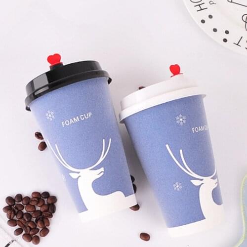 50pcs High quality blue foam cup creative disposable coffee cup 16oz 500ml cold hot drink takeaway packaging cups with lid