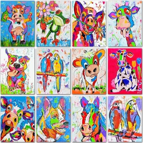 5D Diy Diamond Painting Color Art Animal Square/Round Diamond Embroidery Cartoon Cow Horse Cross Stitch Rhinestone Mosaic Decor