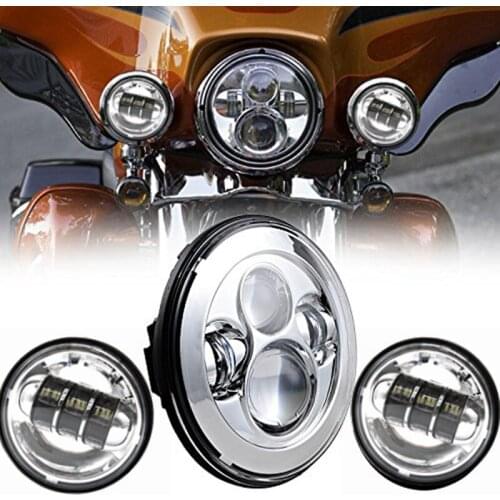 7" Inch LED Headlight With 4.5 Fog Lamps for Harley Touring Ultra Classic Electra Street Glide Fatboy Heritage Softail Slim