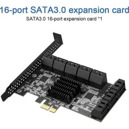SATA PCIE 1X Adapter 16 Ports PCIE X1 X4 X8 X16 to SATA 3.0 6Gbps Interface Rate Riser Expansion Card for Desktop PC Computer